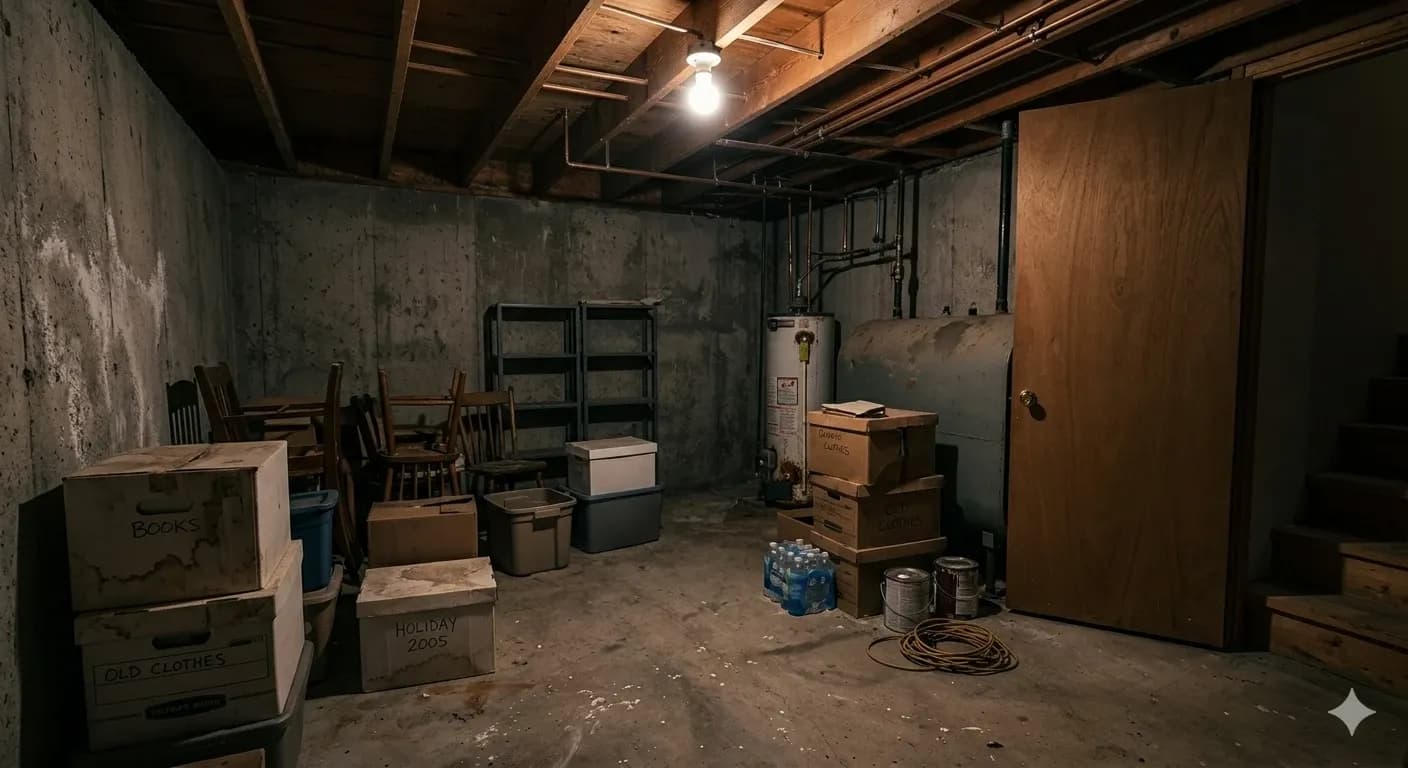 Before: unfinished basement